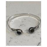 Silver Labradorite Gemstone Bangle Cuff Bracelet
