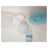 Fenton Hobnail Bubble Vase, Blue Glass Plate,