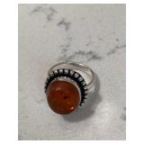 Sterling Amber Gemstone Ring