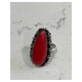 Sterling Red Coral Gemstone Ring