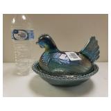 Carnival Glass Nesting Hen Candy Dish