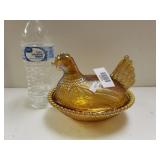 Carnival Glass Nesting Hen Candy Dish