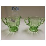 Antique Green Depression Glass Cream And Sugar