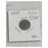 Antique 1859 Silver 3 Cent Piece