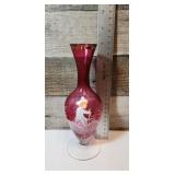 Vintage Mary Gregory cranberry glass vase