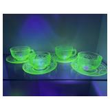 Green Depression Uranium Glass teacup & saucer