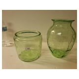 Antique Green Depression Glass Vases