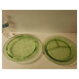 Antique Green Depression Glass Plate And Footed