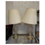 (2) Matching Glass Base Lamps W/ Shades