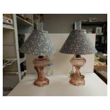 Set Of Matching Pink Glass Table Lamps