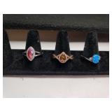 (3) Ladies Costume Rings - Size 9-10