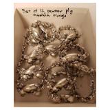 Set Of 12 Pewter Pigs Napkin Rings