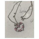 Silver Tone Pink Topaz Heart Necklace