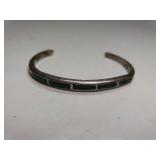 Ladies Narrow Cuff Bracelet W/green Stone