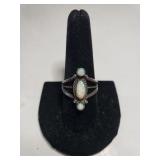 Ladies Silvertone Ring W/Opal Like Stone - Size 9