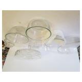 Assorted Pyrex Bowls, Cake Stand, Jar