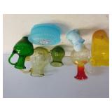 Hand Painted Duck, Assorted Colored Glass Vases,