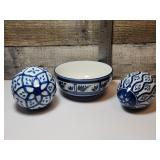 Blue and white  China items. Bowl is Dansk