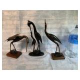 Asian Hand Carved Bull Horn Herons, Set of Three