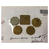 5 Piece Queen Anne County Canning Tokens
