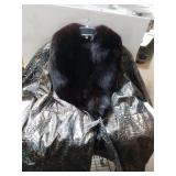 Leather Like Fur Collared Coat
