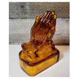 Vintage Kanawha Glass amber glass praying hands