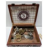 Cigar Box W/ Contents - Vintage Locks, Keys &
