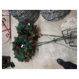 2 Lighted Christmas Wreaths On Stands