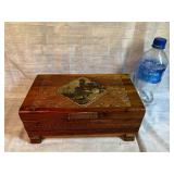 Vintage Hand Carved Cedar Wood Treasure Box Mural