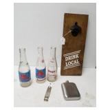 Mounted Bottle Opener,  Vintage Glassware,  Flask