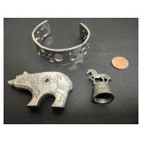 Silver Metal Native American Bear Etched