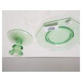 Green Glass Plate & Candle Holder