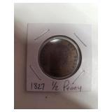 1827 Copper 1/2 Penny