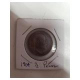 1904 Copper 1/2 Penny