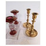 Westmoreland Ruby & Brass Candle Holders
