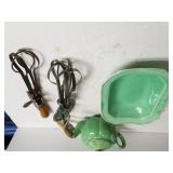 Vintage Hand Beaters, Green Kettle,  Dish
