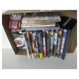 Assorted DVDs, CDs, Small Radio