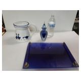 Vanity Plate, Perfume Bottle And Ceramic Pitcher