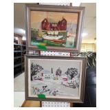 Hand Stitched Snow Scene, Harbor Painting