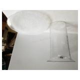 Large Crackled Glass Vase, Flower Etched serving