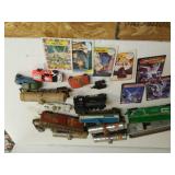 Railroad Cars. Toy Cars, Baseball cards