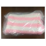 Hand-crocheted 65" x 48" Throw. Pink/White