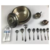 14 pcs. Silver plate: 4 pc. Serving bowl w/ Pyrex