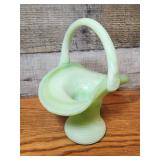 Vintage  Kanawha Glass green satin slag basket.