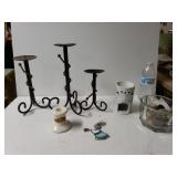 Candle Holders And Decorative Rocks In Bowl