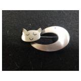 Ladies Sterling Silver Cat Pin - Marked Orb