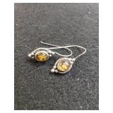 Ladies Sterling Silver Amber-colored Stone Dangle