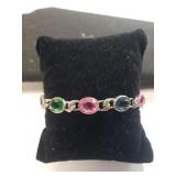 Ladies Sterling Silver Multicolor Stone Bracelet