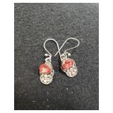Ladies Sterling Silver Dangle Earrings W/pink