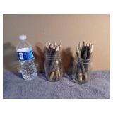 Two Mason Jars with 6 Wood Pencils in Each